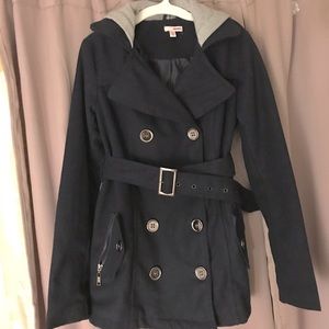 Dark navy pea coat with hood